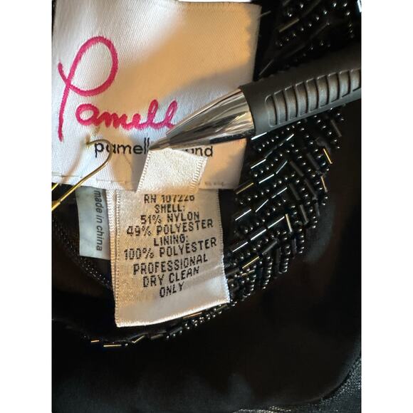 Pamella Roland Beaded Neckline Sheath Dress | Black Silver Geometric | Sz 6 NWT - Picture 7 of 8